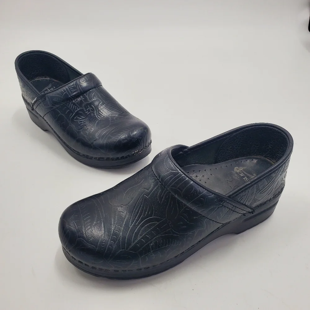 Dansko Professional Women's Clog Black Tooled Leather Floral Boho #906020202